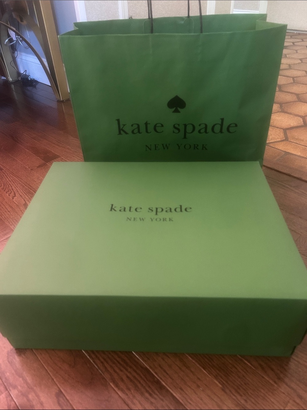 kate spade green gift box and shopping bag